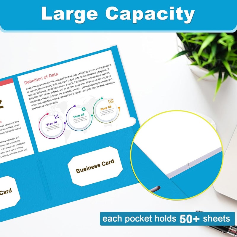 LAYZZ Folders with Pockets, 60 Pack Paper Pocket Folders, 2 Pocket File folders Fits Letter Size Paper, for School Office and Home (Light Blue) - Image 4